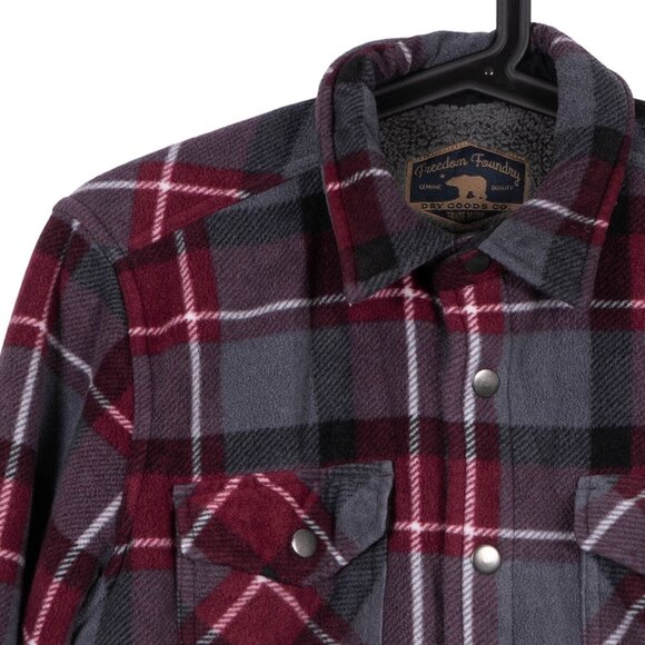 Freedom Foundry Dry Goods Fleece Jacket L 14 16 Plaid Red Gray Snap Plush Lining - Picture 7 of 7